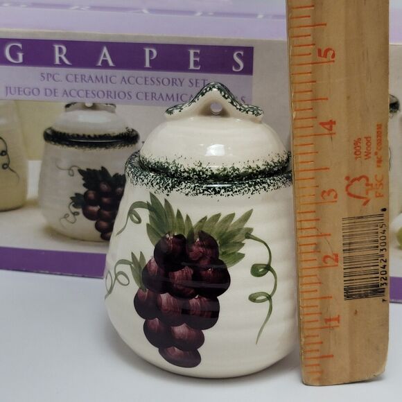 Alco Grapes 5 pc Ceramic Accessory Set Sugar Bowl Creamer Salt & Pepper Napkin - Picture 5 of 14